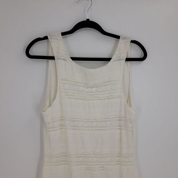 Studio M Boho Lace Sleeveless Scoop Neck Mini Dress Ivory Sz L - Picture 7 of 10